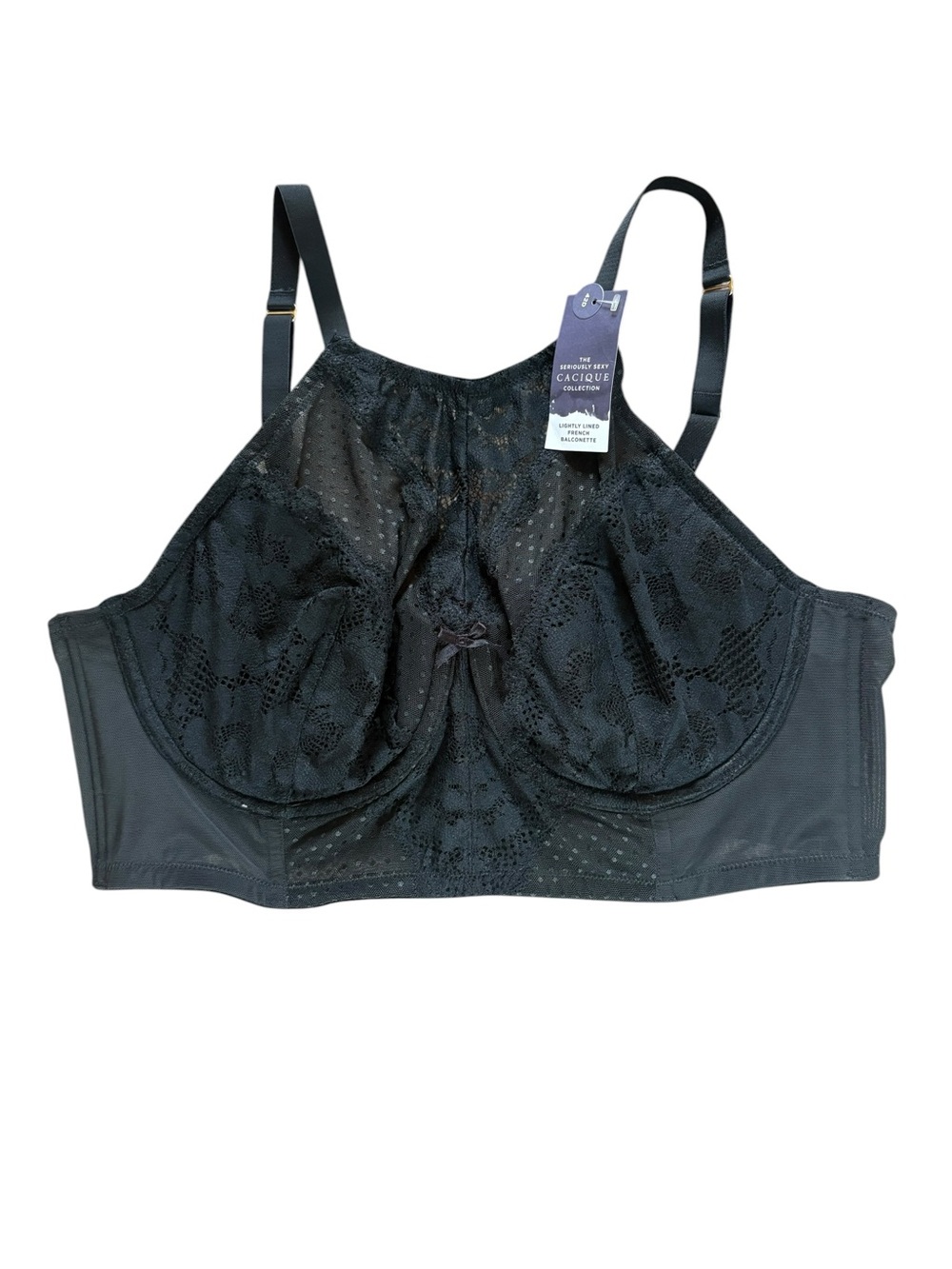 Cacique Lightly Lined French Balconette Bra Size 42D Black Wired New With Tags